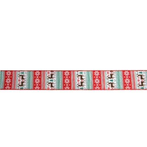 Picture of Ribbon  - Christmas Reindeer  - wired edge - 63mm x  9m