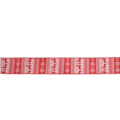 Picture of Ribbon  - Christmas Reindeer  - wired edge - 63mm x  9m