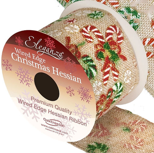 Picture of Ribbon - Candy Cane Hessian Wired Edged