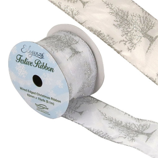Picture of Ribbon - Christmas Tree - Silver Glitter Wired Edged