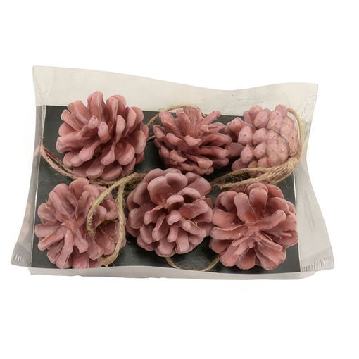 Picture of Hanging Wax Pinecones | 6pc | Pink